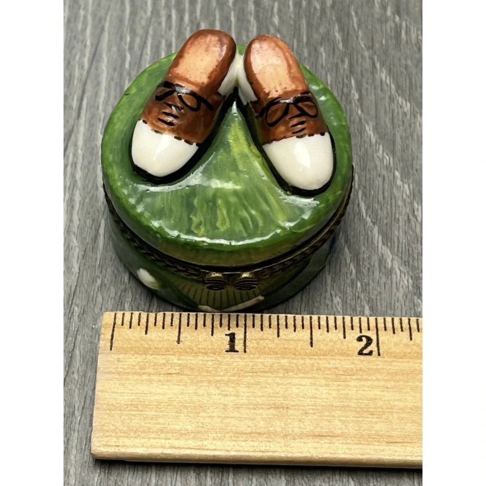 Vintage Golf Shoes on‎ Green Collectible Trinket Box Hinged Ceramic Decorative